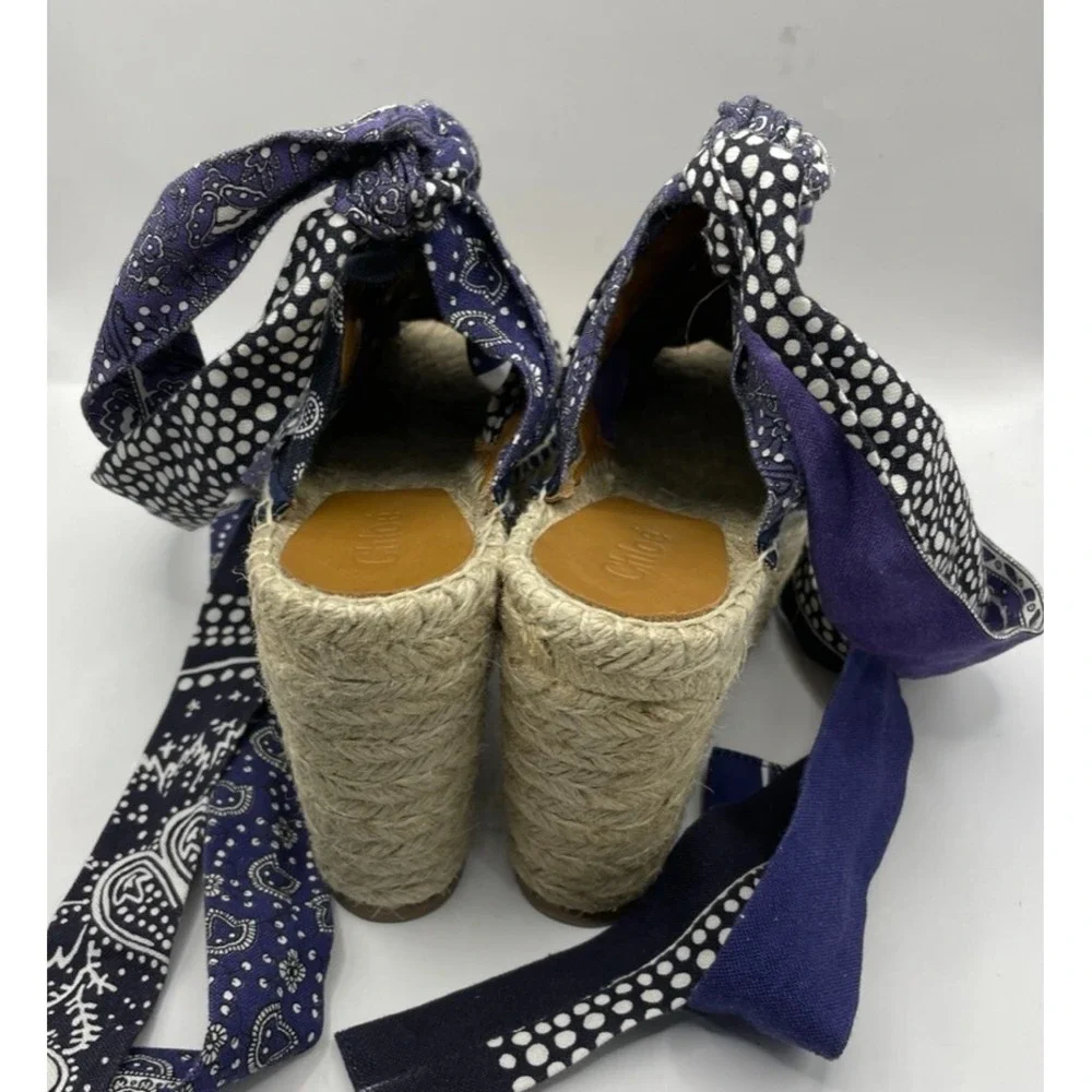 Chloe‎ Blue Floral Canvas Espadrille Wedge Sandals Women's Size EU 36 NWOB